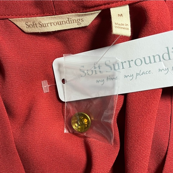 Soft Surroundings | New Garnet Red Akira Pleated V-Neck Blouse, Medium - Picture 6 of 8
